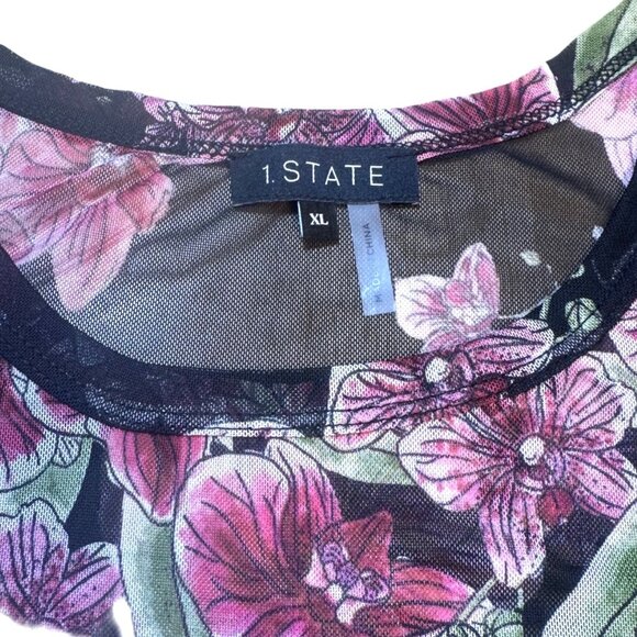 NWT 1. State Floral Print Mesh Top Black Floral Size XL - Picture 4 of 7